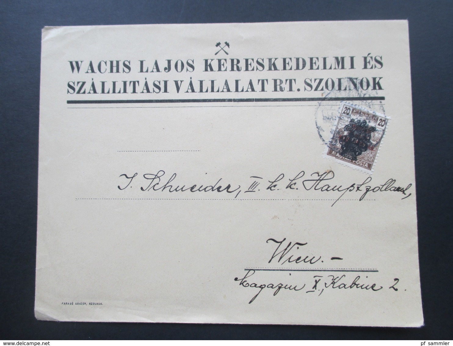 Ungarn - Österreich 1920 Nr. 299 EF  Nach Wien Gelaufen. Schnitter / Weizengarbe. Wachs Lajos Kereskedelmi ES - Covers & Documents