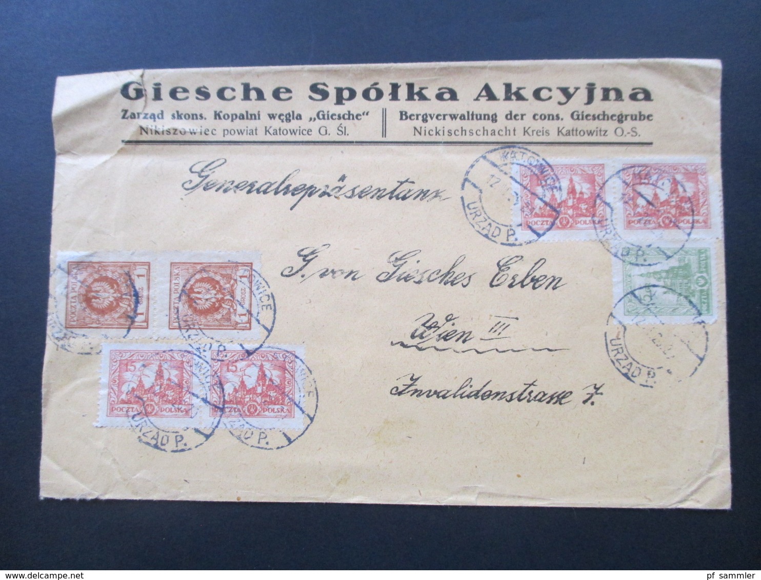 Polen 1926 Schöne MiF Der Nr. 201 Usw. Bergverwaltung Der Cons. Gieschegrube Nach Wien Gelaufen! - Lettres & Documents
