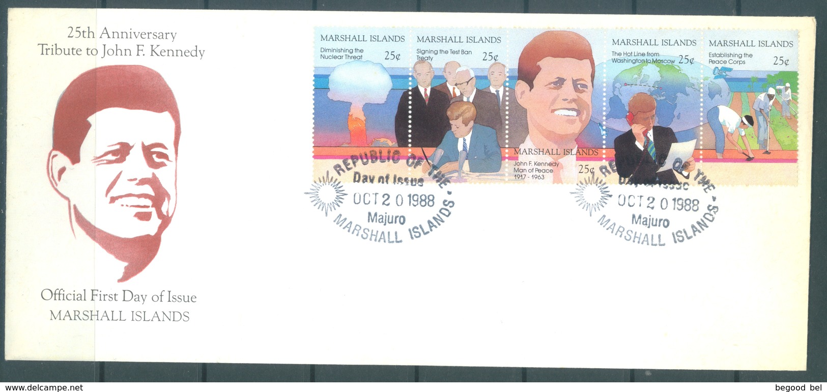 MARSHALL - 20.10.1988 - FDC - JOHN F. KENNEDY - Mi 194-198 Yv 202-206 - Lot 16789 - Marshall Islands