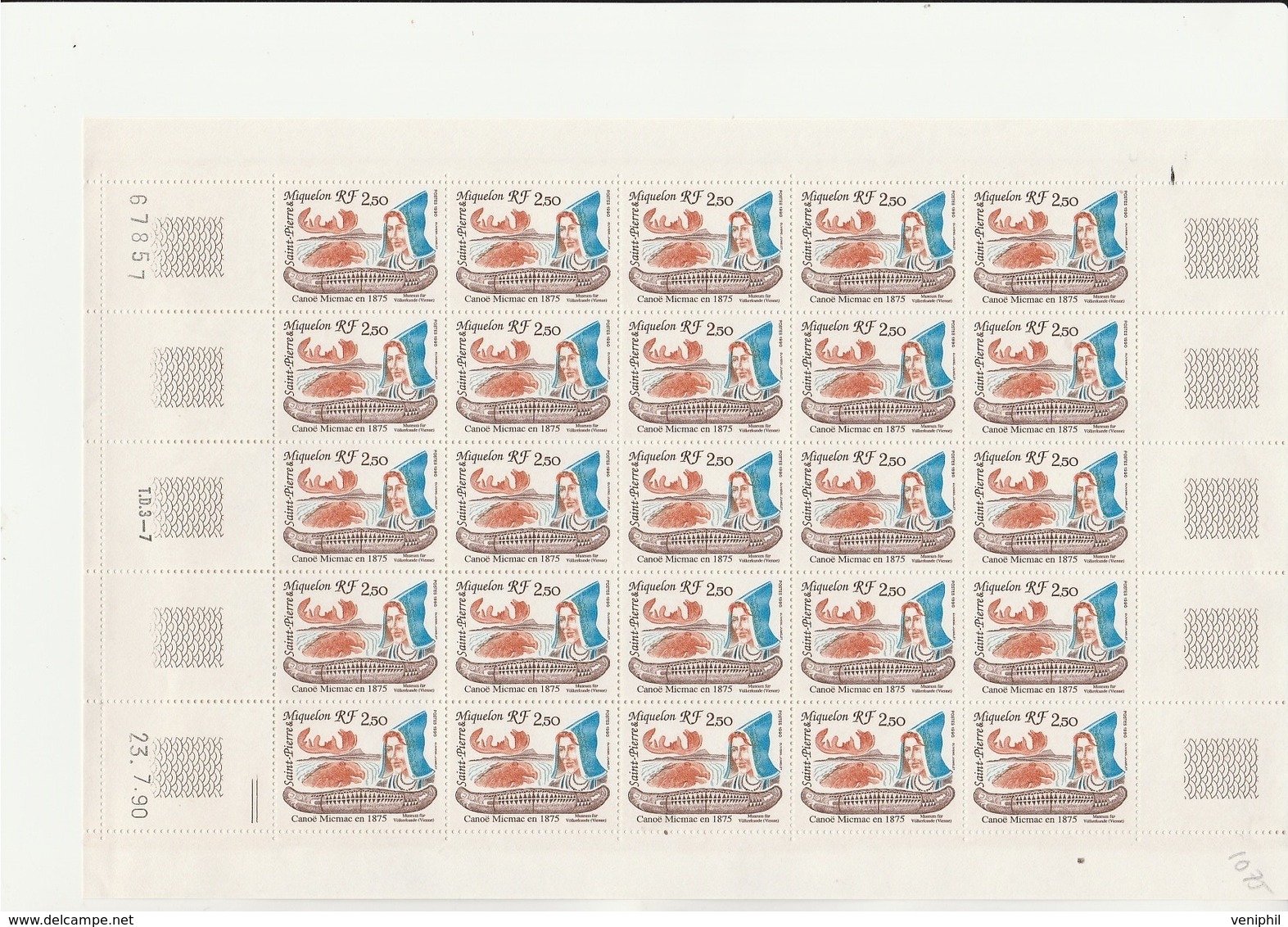 ST PIERRE ET MIQUELON -  FEUILLE DE 25 DU N° 527 -NEUF XX - ANNEE 1990 - COTE : 31,25 € - Blokken & Velletjes