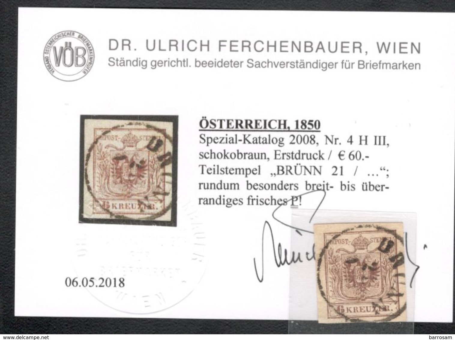 Austria1850:Michel4yH III And With Expertization Attest  Cat.Value 60Euros($71) - Gebraucht