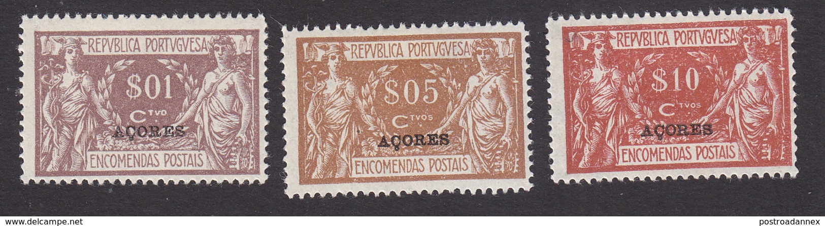 Azores, Scott #Q1, Q3-Q4, Mint Hinged, Parcel Post Overprinted, Issued 1921 - Azores