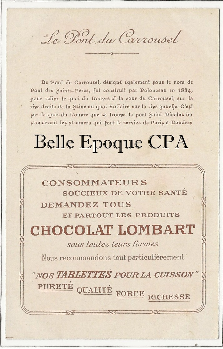 75 - PARIS - Série Des Ponts - Louis Philippe / Pont Du Carrousel +++ Édition Chocolat LOMBARD / 9x14cm +++ Parfait état - Bridges