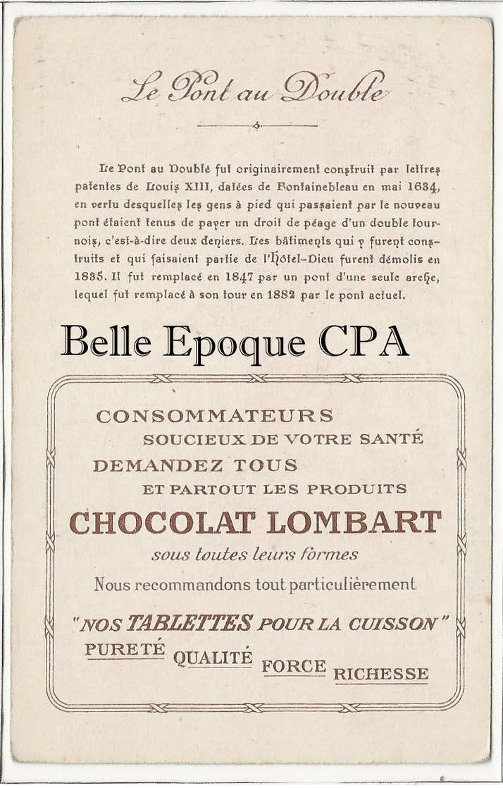 75 - PARIS - Série Des Ponts - 1640 / Pont Au Double +++ Édition Du Chocolat LOMBARD / 9x14cm +++ Parfait état - Bridges