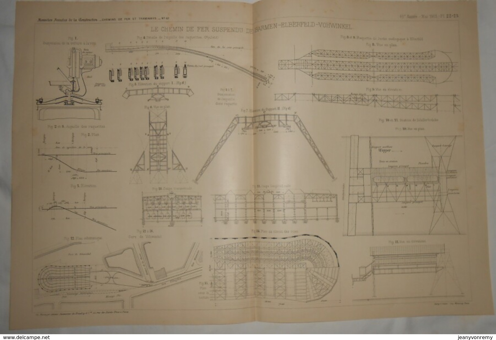 Plan Du Chemin De Fer Suspendu De Barmen Elberfeld Vohwinkel. 1903. - Public Works