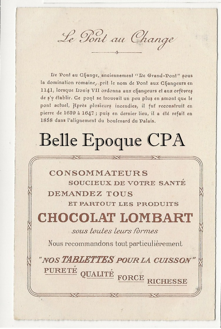 75 - PARIS - Série Des Ponts - 1350 / Pont Au Change +++ Édition Du Chocolat LOMBARD / 9x14cm +++ Parfait état - Bridges