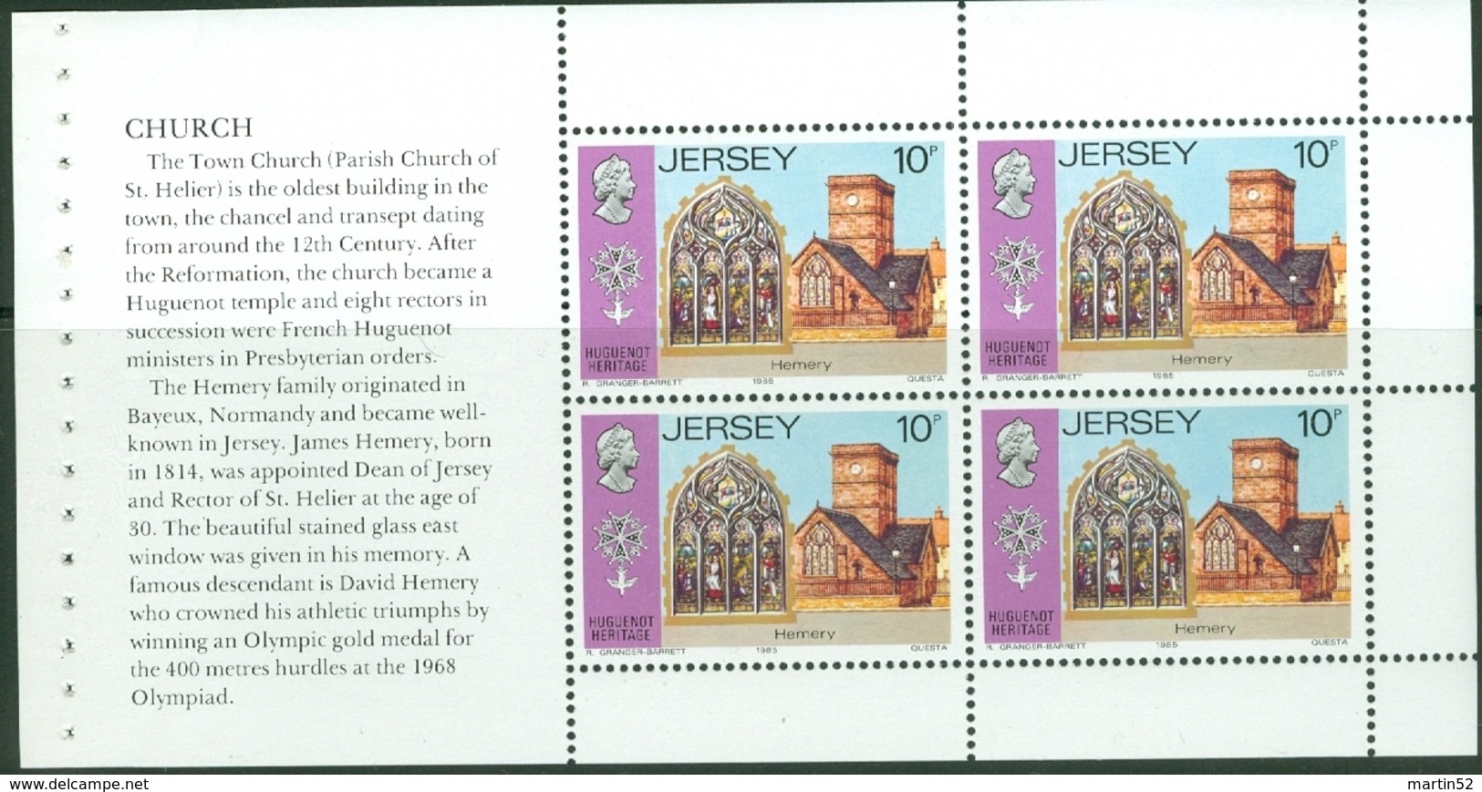 Jersey 1985: Church St.Helier & BIG BEN Mi 360-1 Booklet-pane ** MNH - START AT FACE VALUE (£0.80) Départ À LA FACIALE - Eglises Et Cathédrales