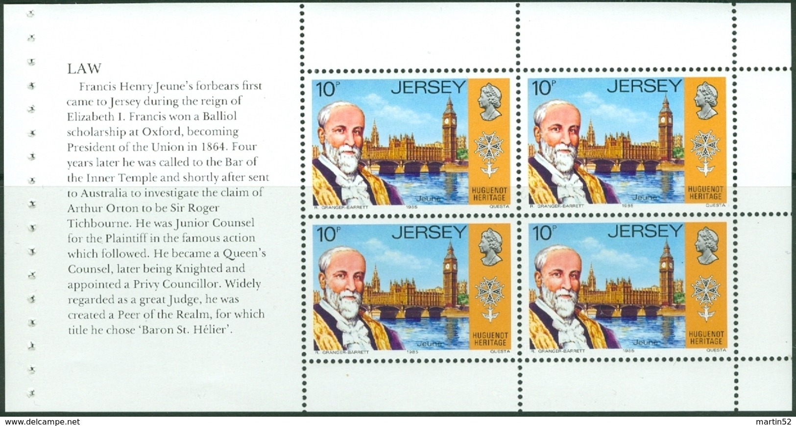 Jersey 1985: Church St.Helier & BIG BEN Mi 360-1 Booklet-pane ** MNH - START AT FACE VALUE (£0.80) Départ À LA FACIALE - Iglesias Y Catedrales