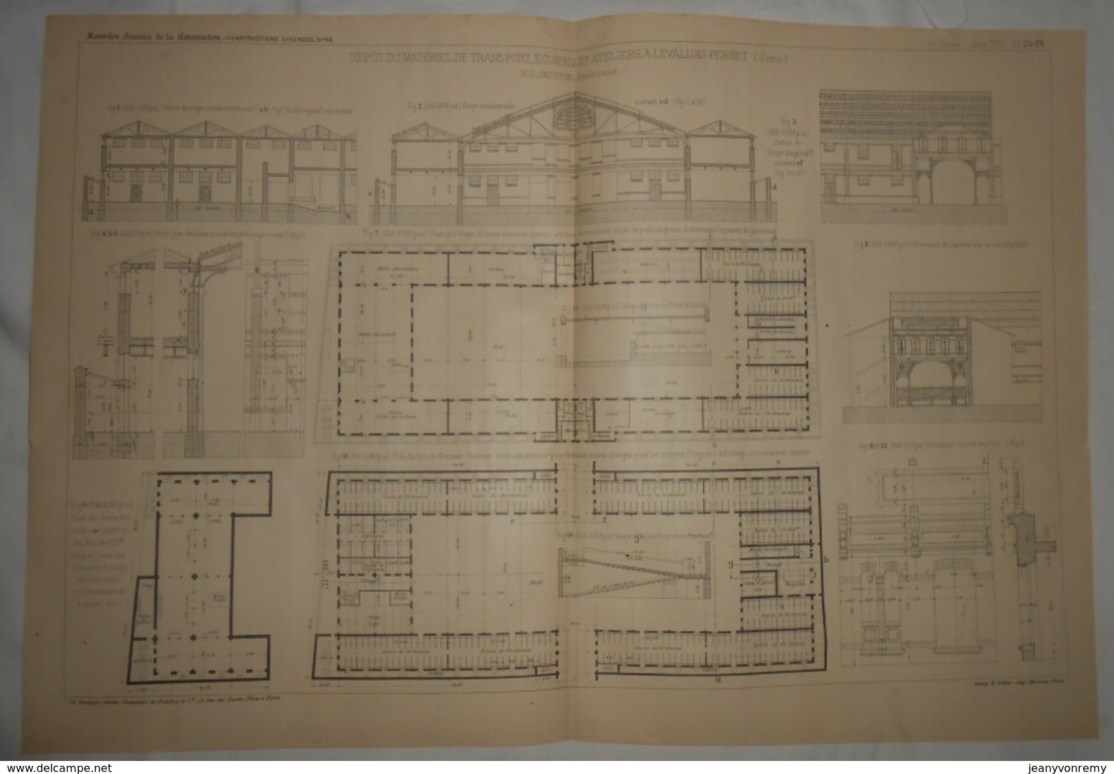 Plan Du Dépôt Du Matériel De Transport, écuries Et Ateliers à Levallois Perret. Seine. M. G. Jacotin, Architecte. 1903. - Travaux Publics