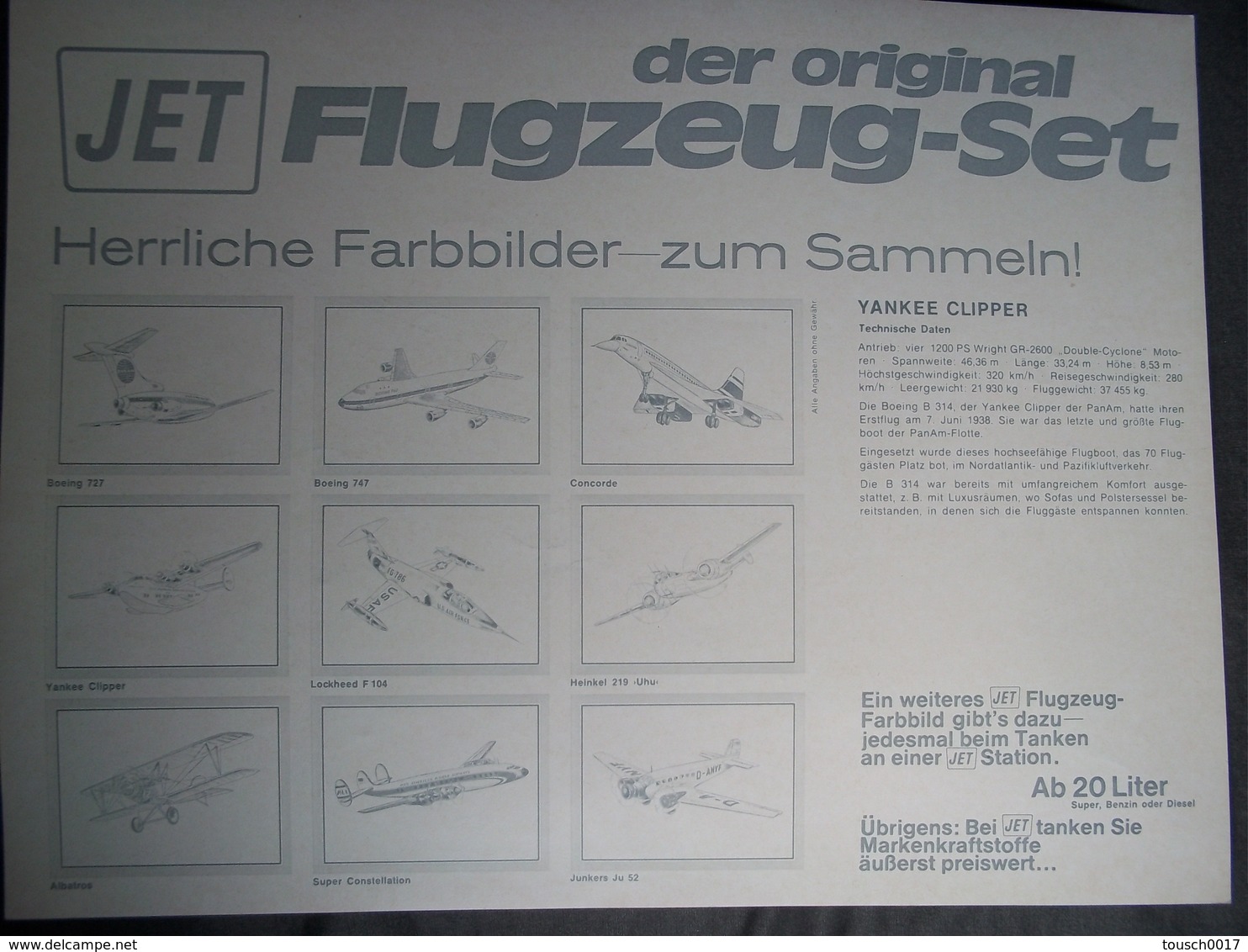 Jet Tankstelle sammelbild 9x original Flugzeug-set image avions a collectionnées station Jet années 70