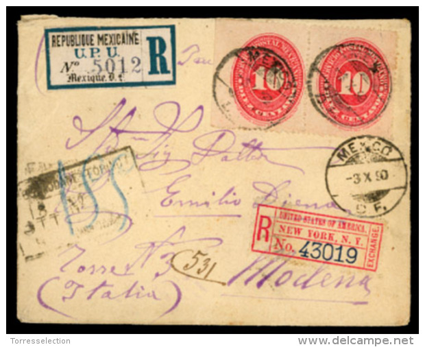 MEXICO. 1890(Oct 3rd). Registered Cover To Modena, Italy Franked By 1890 10c Vermilion Pair Tied By Mexico City Cds?s. M - Mexico