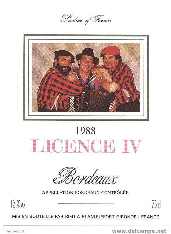 Etiquette De VIn Bordeaux 1988 - Cuvée Licence IV (Groupe Musique) - Accordéon - Rieu à  Blanquefort (33) - Musique
