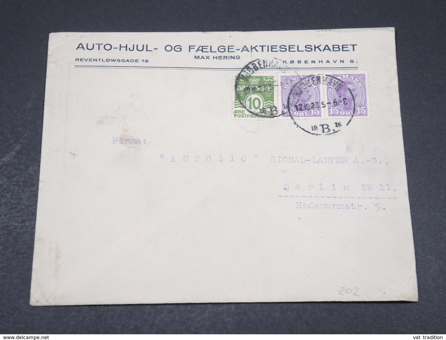 DANEMARK - Enveloppe Commerciale ( Illustrée Au Verso ) Pour Berlin En 1923 - L 17316 - Storia Postale