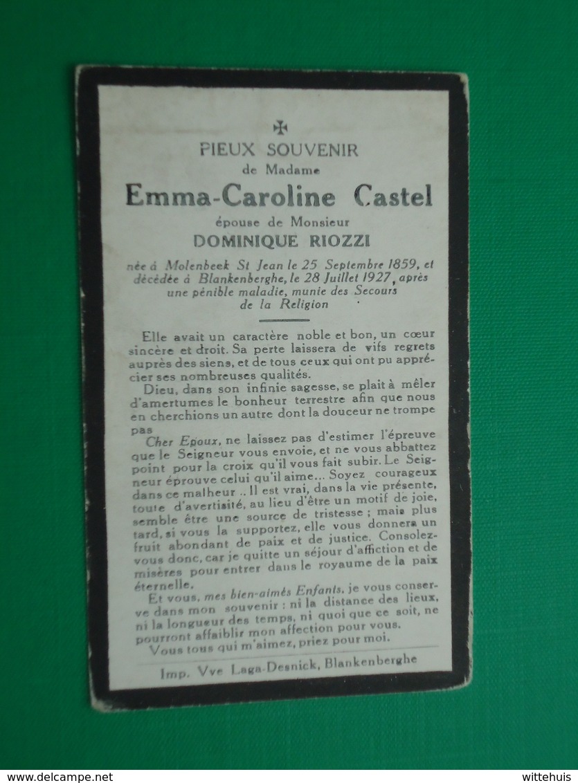 EmmaCastel - Riozzi Geboren Te Molenbeek 1859 En Overleden Te Blankenberghe 1927   (2scans) - Religion & Esotericism