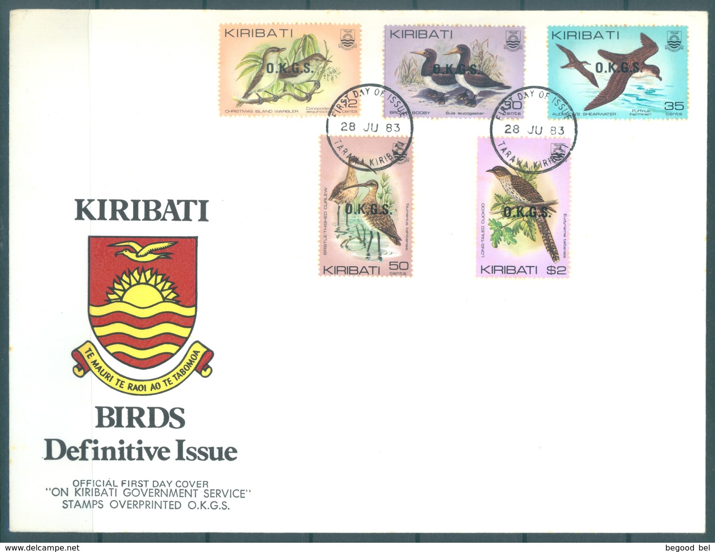 KIRIBATI - 28.07.1983 - FDC -  BIRDS OVERPRINTED OKGS - Mi 16-20 Yv 16-20 - Lot 16798 - Kiribati (1979-...)