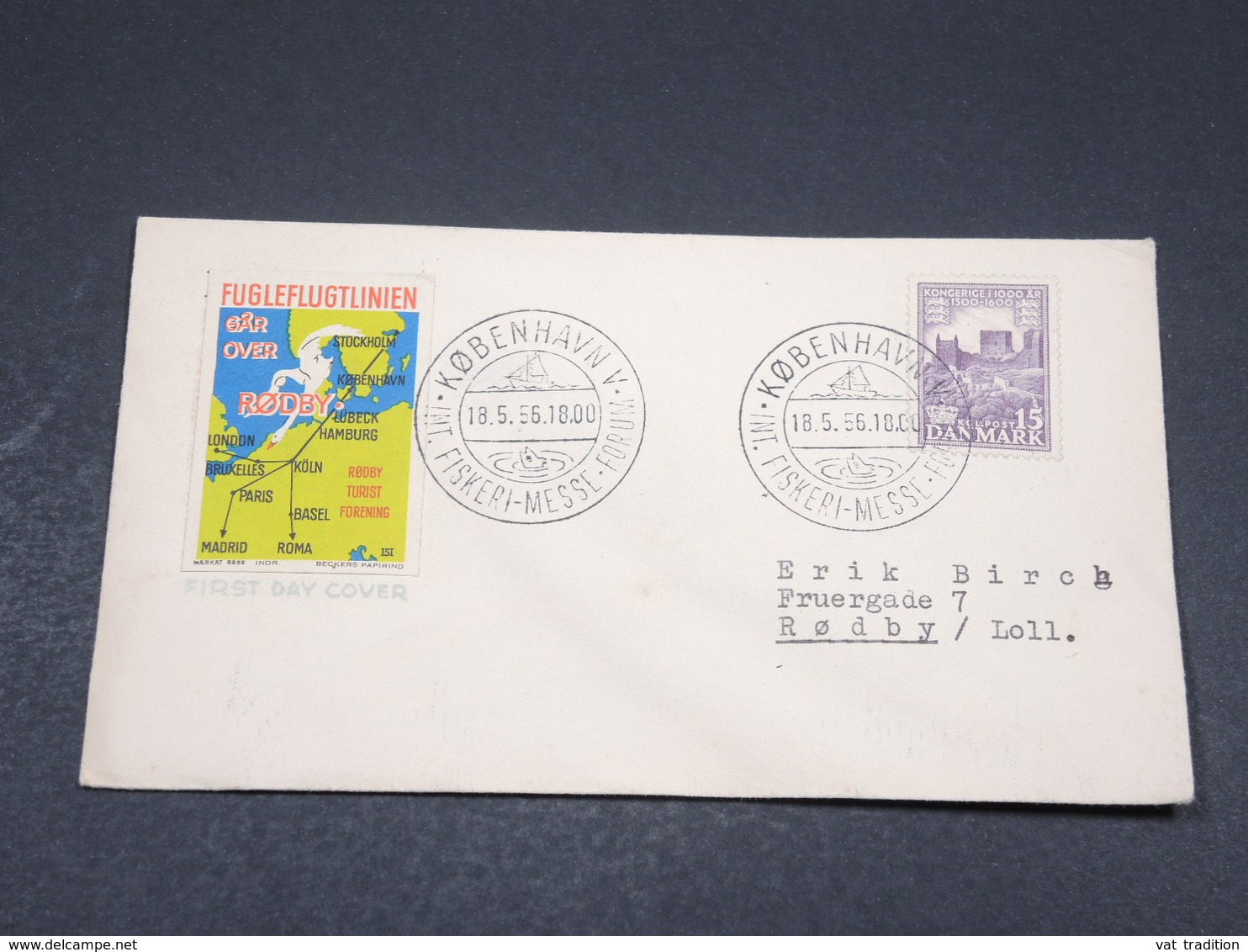 DANEMARK - Enveloppe Pour Rodby En 1956 Avec Vignette , Oblitération Et Affranchissement Plaisant - L 17327 - Storia Postale