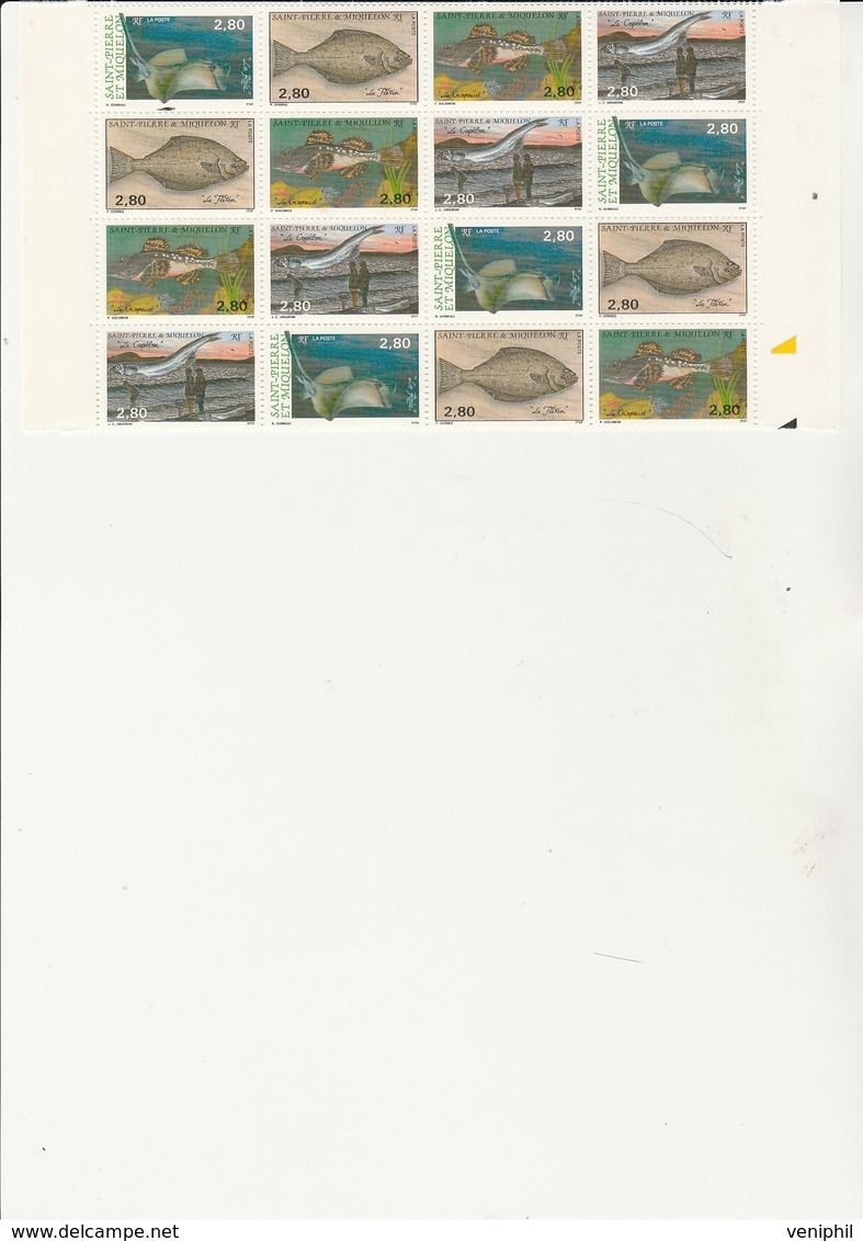 ST PIERRE ET MIQUELON - N° 580 A 583 NEUF XX - 4 BANDES DE 4 " LES POISSONS -ANNEE 1993 -COTE : 25,60 € - Unused Stamps