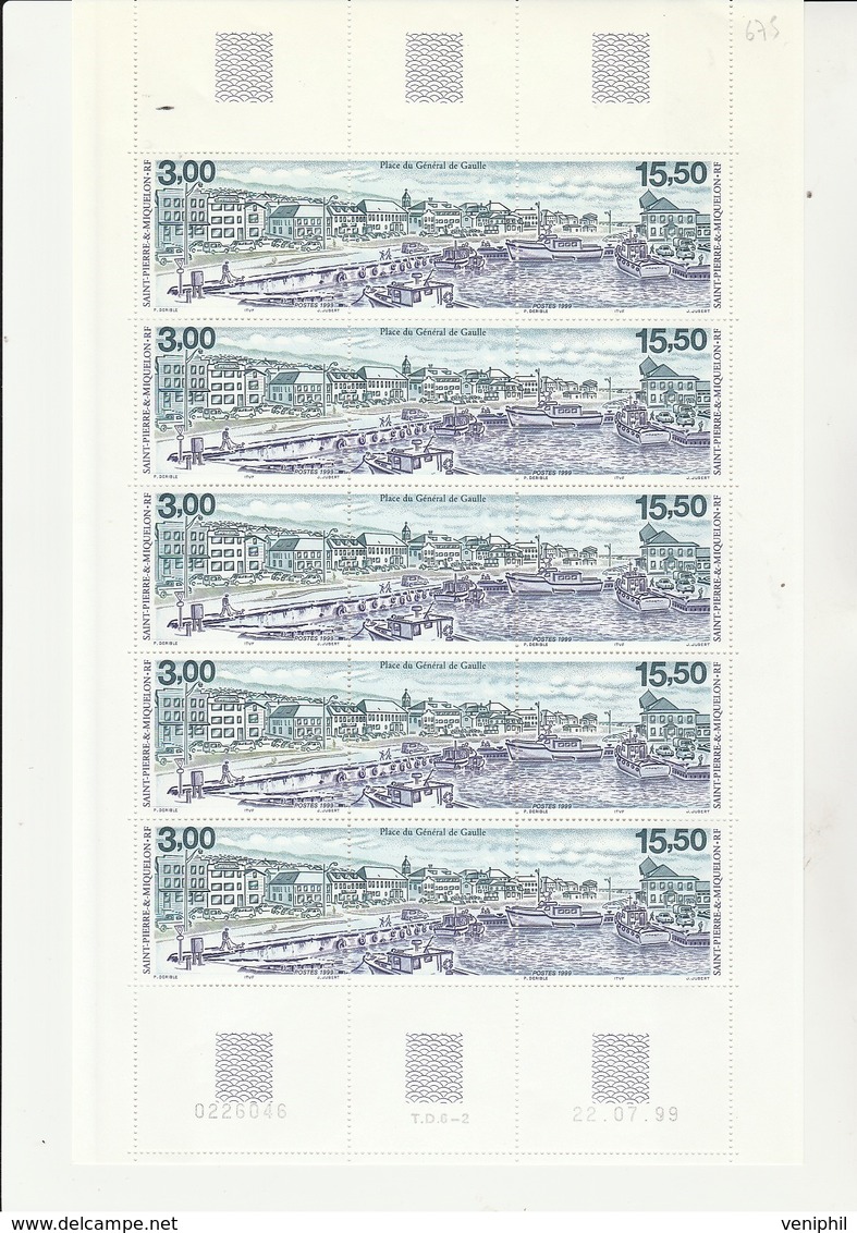 ST PIERRE ET MIQUELON - FEUILLE DE 5 TRIPTYQUES N° 701 ET 702 NEUF XX -ANNEE 1999- COTE: 47 € - Blocs-feuillets