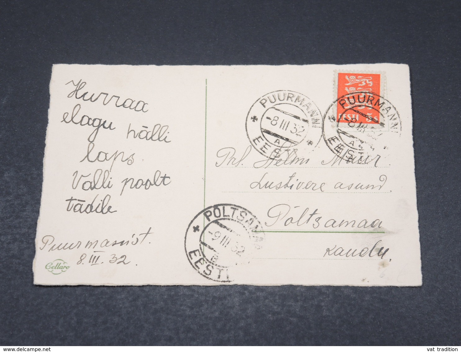 ESTONIE - Affranchissement De Puurmanni En 1932 Sur Carte Postale - L 17339 - Estonie