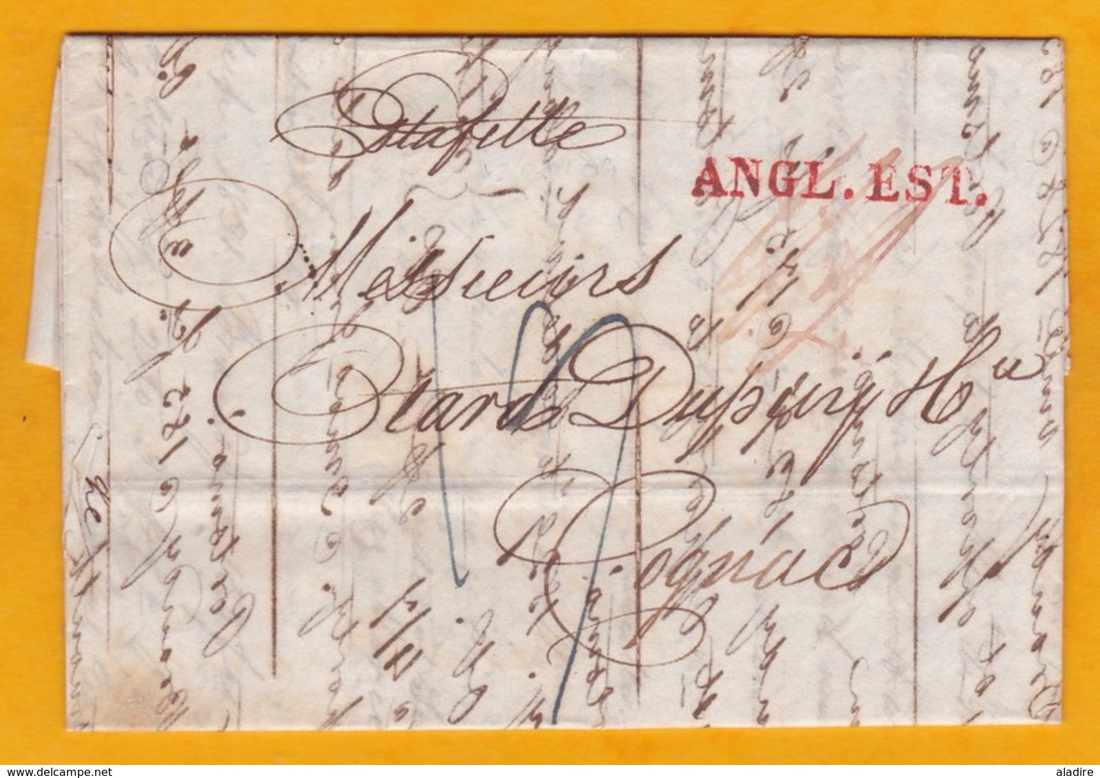 1831 - Lettre Avec Correspondance De Londres, Angleterre Vers Cognac, France Par Estafette - ANGL. EST. En Rouge - 1801-1848: Précurseurs XIX