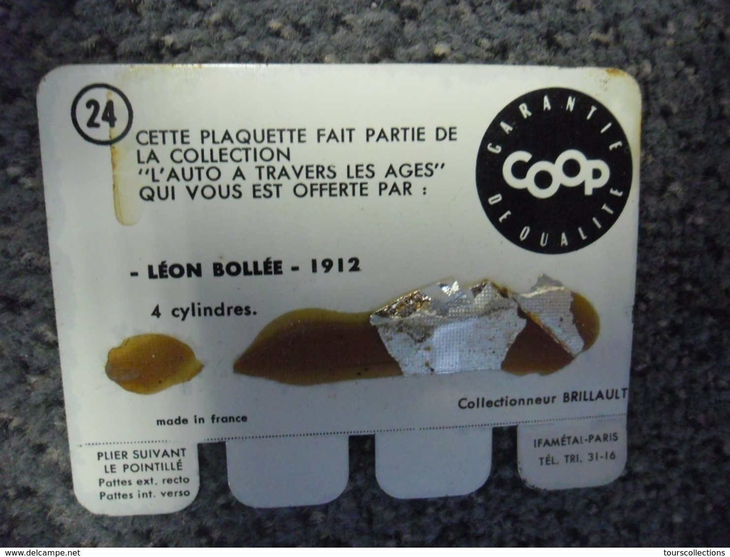 N° 24 - PLAQUE METAL En TOLE LEON BOLLEE 4 Cylindres De 1912 - AUTOMOBILE COOP Des Années 60 - Tin Signs (after1960)