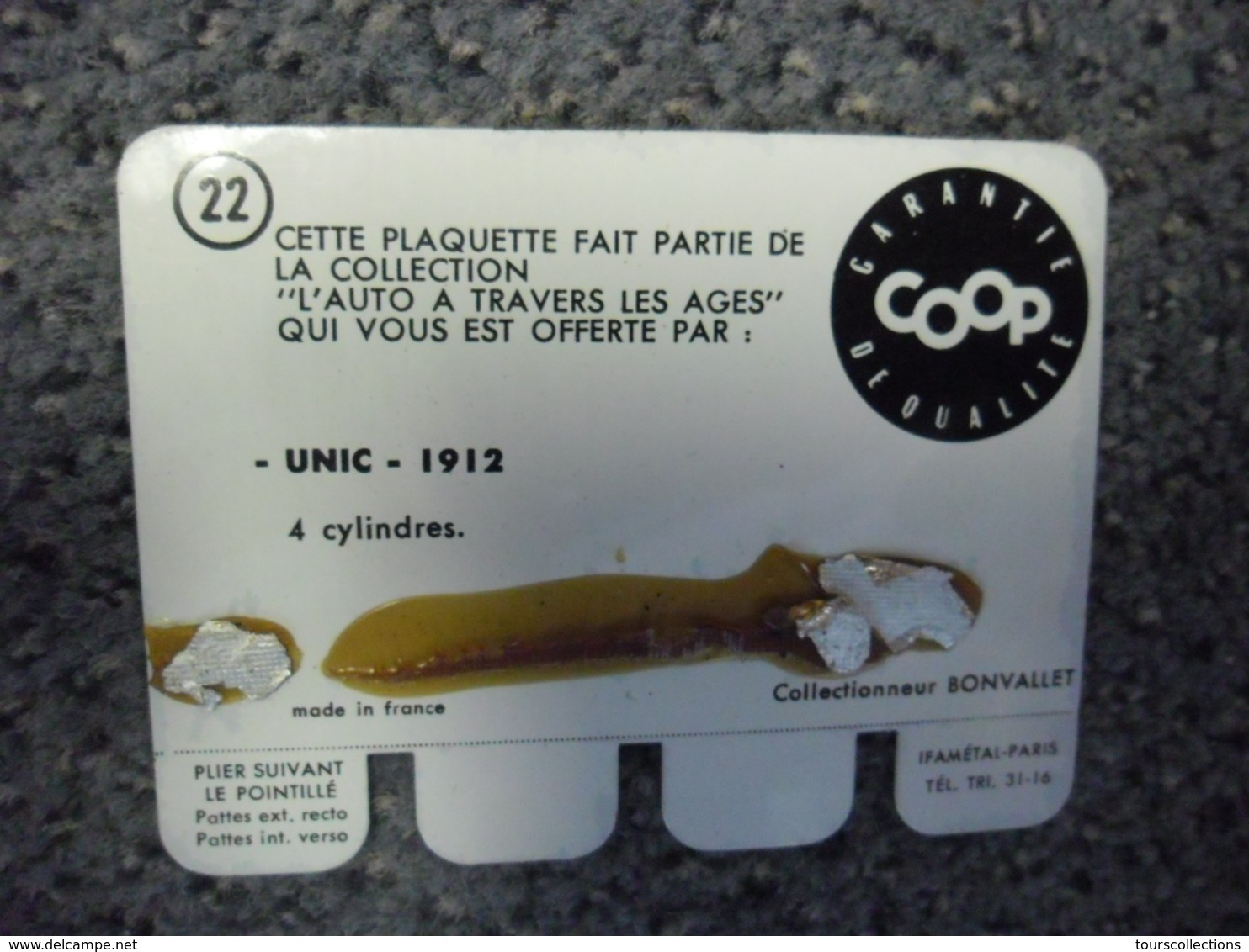 N° 22 - PLAQUE METAL En TOLE UNIC 4 Cylindres De 1912 - AUTOMOBILE COOP Des Années 60 - Plaques En Tôle (après 1960)