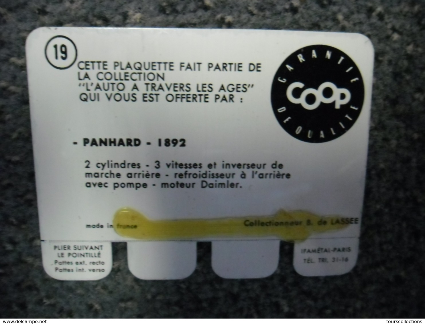 N° 19 - PLAQUE METAL En PANHARD 2 Cylindres Moteur Daimler De 1892 - AUTOMOBILE COOP Des Années 60 - Plaques En Tôle (après 1960)