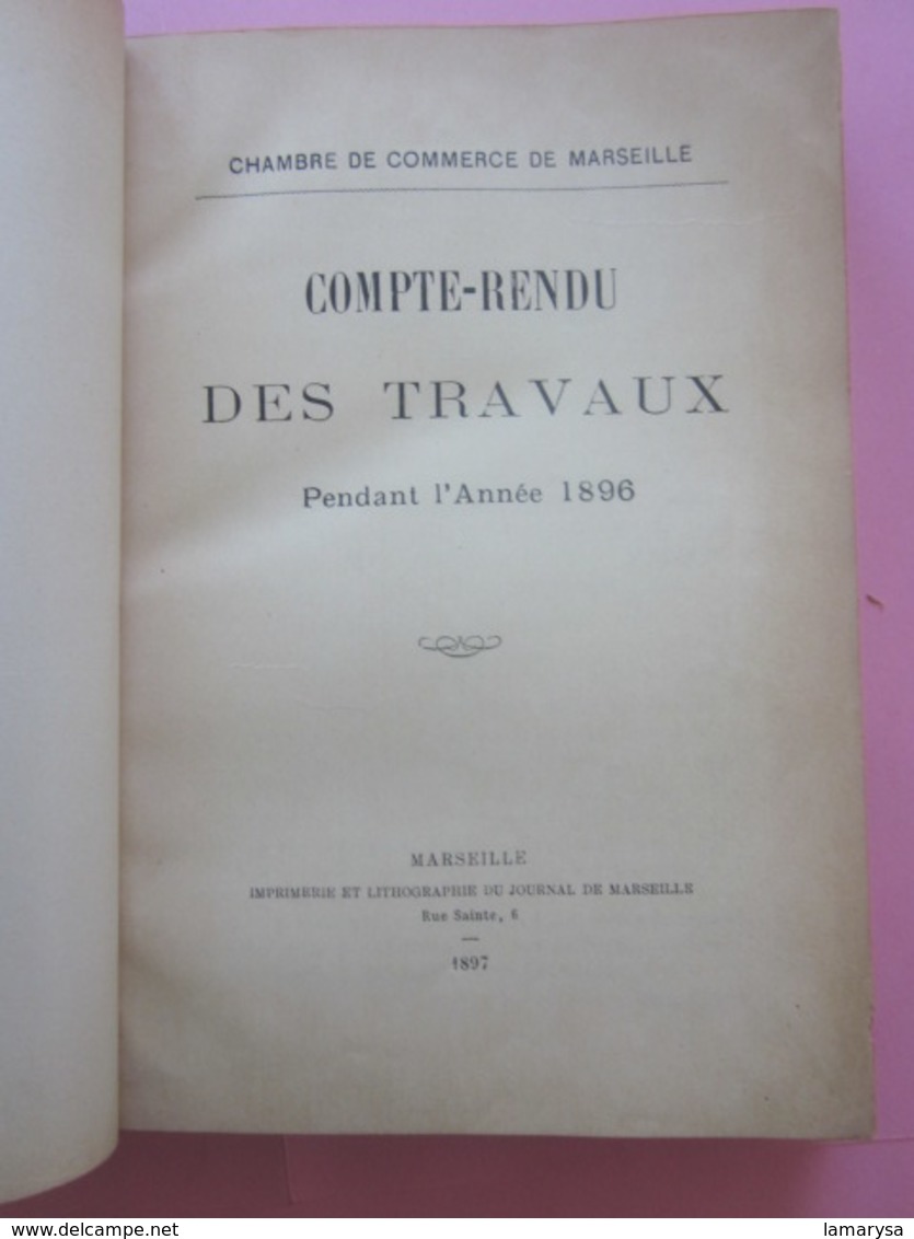 CHAMBRE DE COMMERCE DE MARSEILLE COMPTE RENDU DES TRAVAUX PENDANT ANNÉE 1896-LIVRE ANCIEN RELIURE LITHOGRAPHIE 525 PAGES - 1801-1900