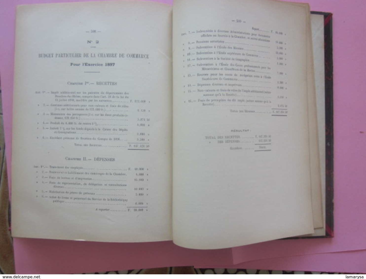 CHAMBRE DE COMMERCE DE MARSEILLE COMPTE RENDU DES TRAVAUX PENDANT ANNÉE 1896-LIVRE ANCIEN RELIURE LITHOGRAPHIE 525 PAGES