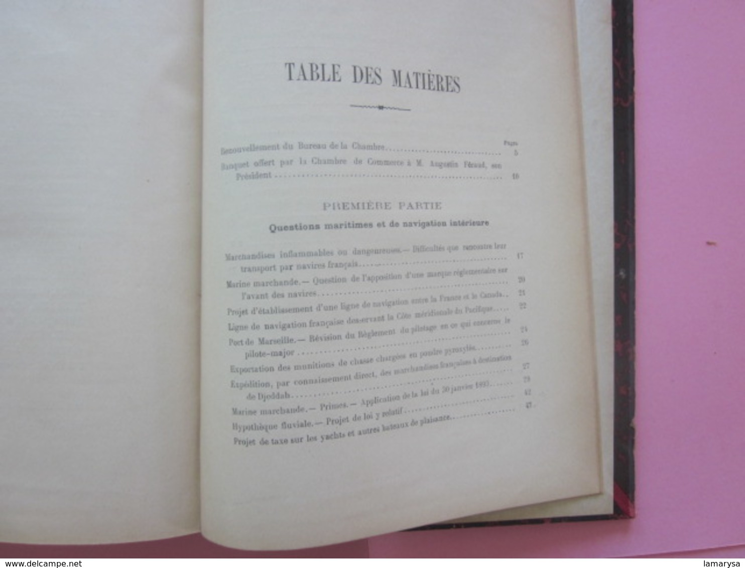 CHAMBRE DE COMMERCE DE MARSEILLE COMPTE RENDU DES TRAVAUX PENDANT ANNÉE 1896-LIVRE ANCIEN RELIURE LITHOGRAPHIE 525 PAGES