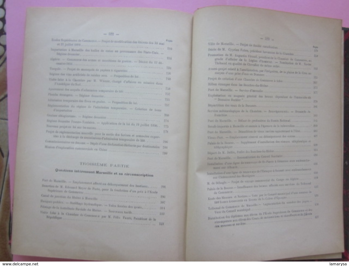 CHAMBRE DE COMMERCE DE MARSEILLE COMPTE RENDU DES TRAVAUX PENDANT ANNÉE 1896-LIVRE ANCIEN RELIURE LITHOGRAPHIE 525 PAGES