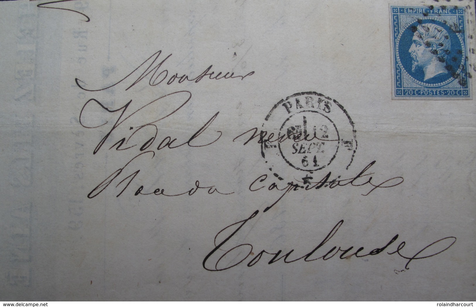 DF/988 - NAPOLEON III N°14A (LUXE) Sur LETTRE (LAC) PARIS " BUREAU F " 12 SEPTEMBRE 1861 > TOULOUSE - 1853-1860 Napoléon III