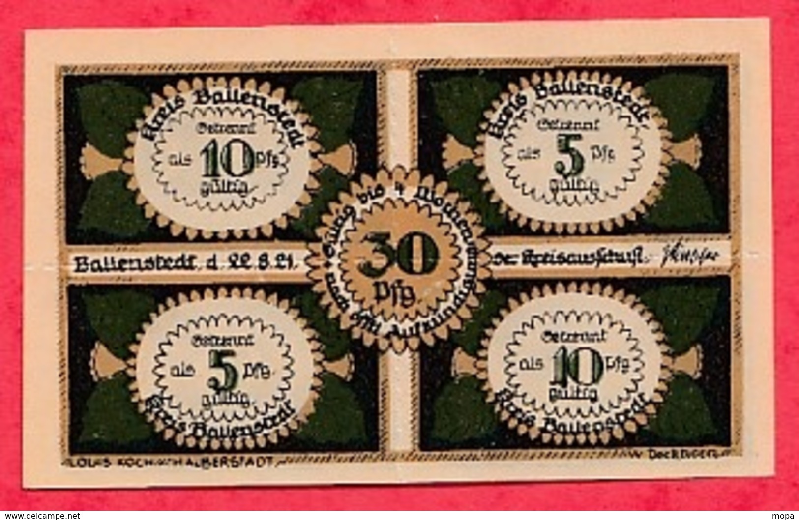 Allemagne 1 Notgeld   30 Pfenning Kreis Ballenstedt Lot N °1715 (RARE)  Dans L' état - Collezioni