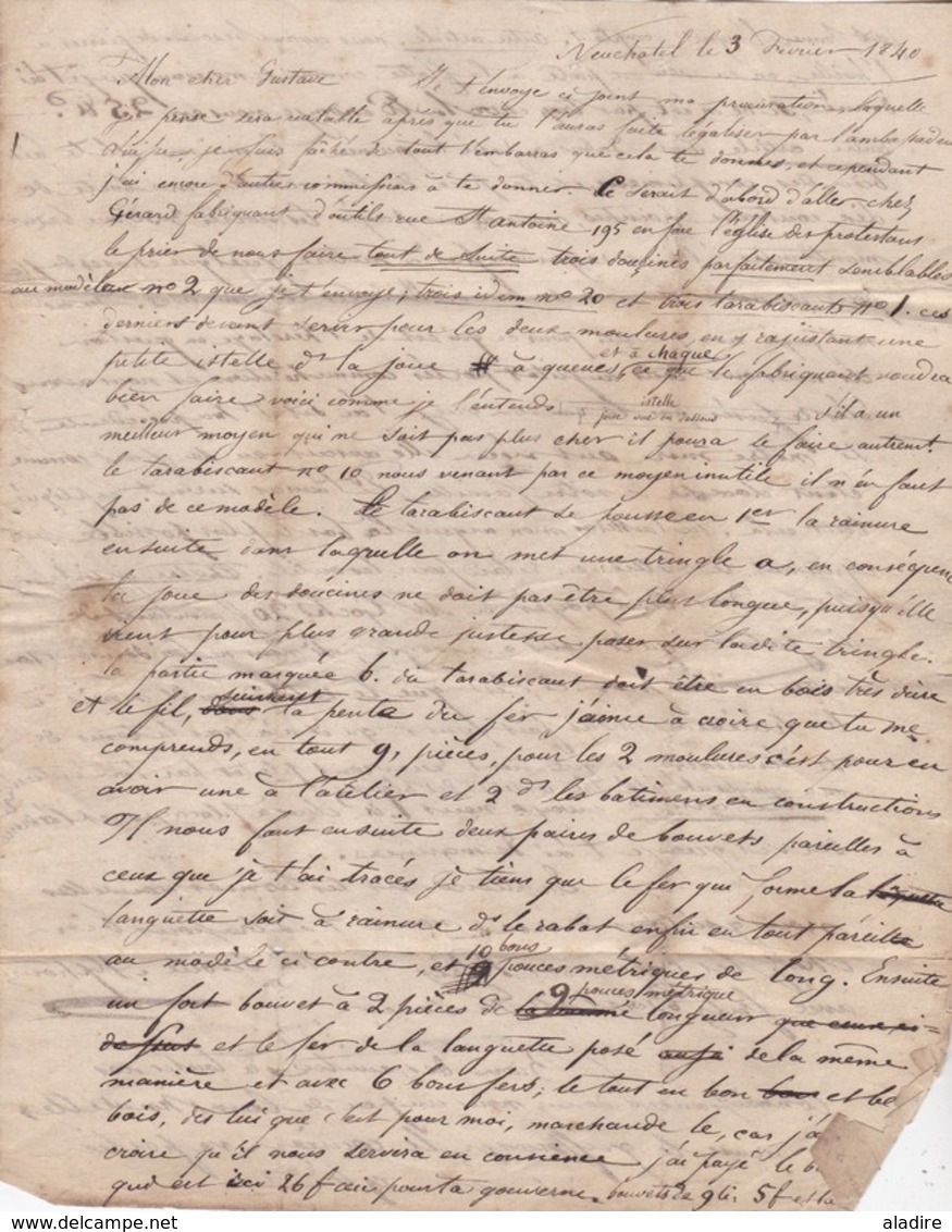 1840 - Lettre Avec Correspondance De 3 Pages De Neuchatel, Suisse  Vers Paris, France Via Pontarlier - 1801-1848: Précurseurs XIX