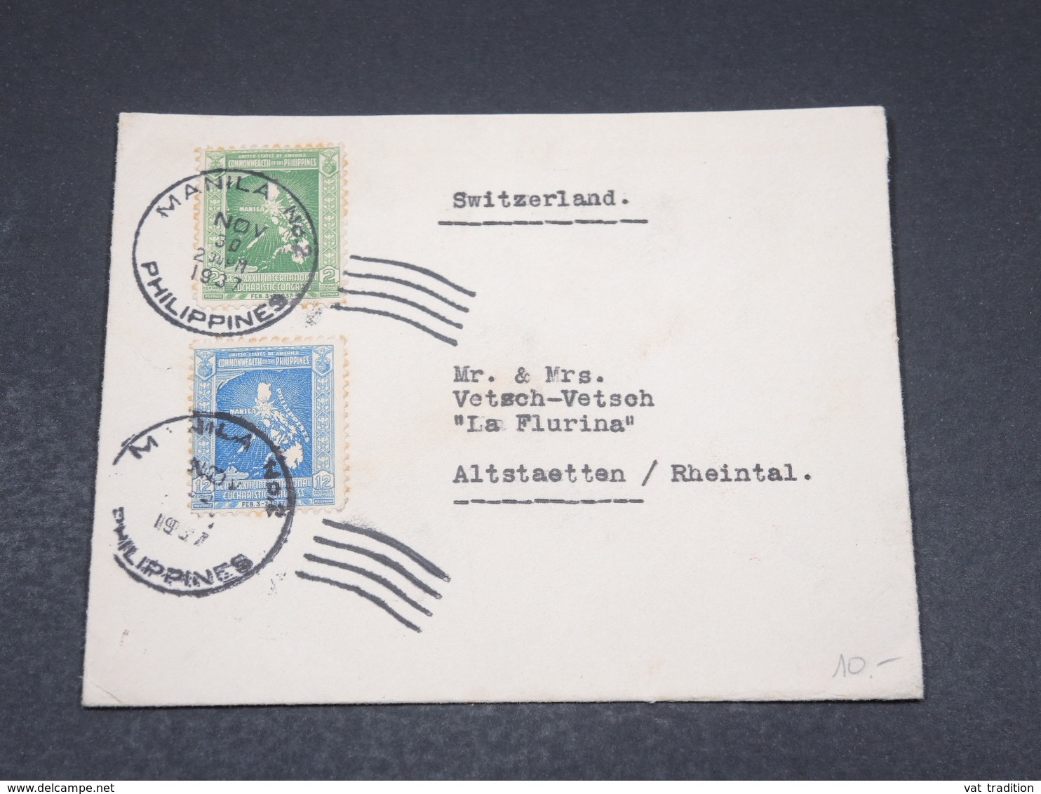 PHILIPPINES - Enveloppe De Manille Pour La Suisse En 1937 , Affranchissement Plaisant - L 17343 - Philippines