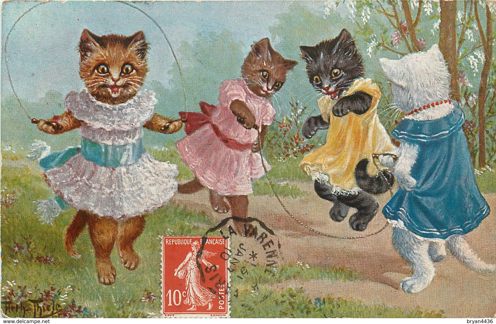 CHAT - CAT - CATZE - ILLUSTRATEUR; ARTHURE THIELE - CHAT ATTITUDE HUMANISEE - SAUT à La CORDE - Thiele, Arthur