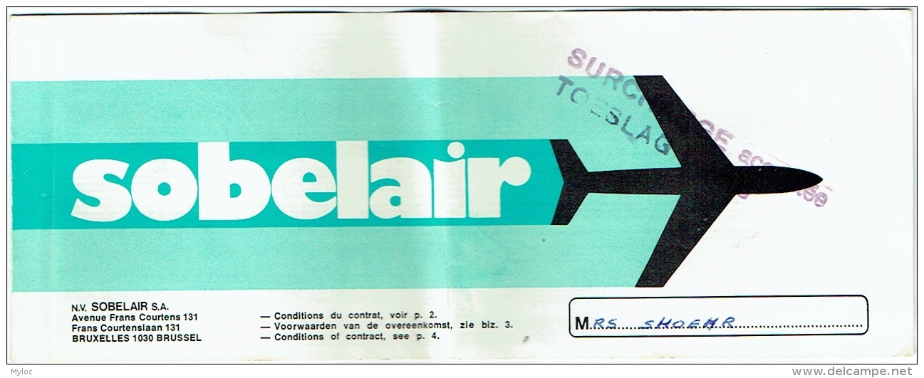 Ticket/Billet D'Avion. Sobelair. Brussels/Heraklion/Brussels. 1984. - Europe