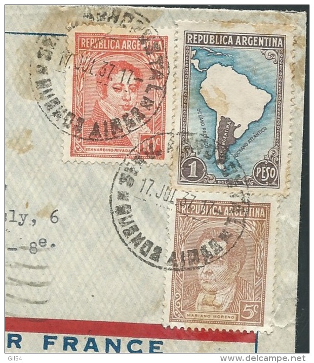 LSC   Par Avion " Air France " De Bueno Aires " Afranchie Par Timbres Argentin Pour Paris - Ax14012 - Covers & Documents