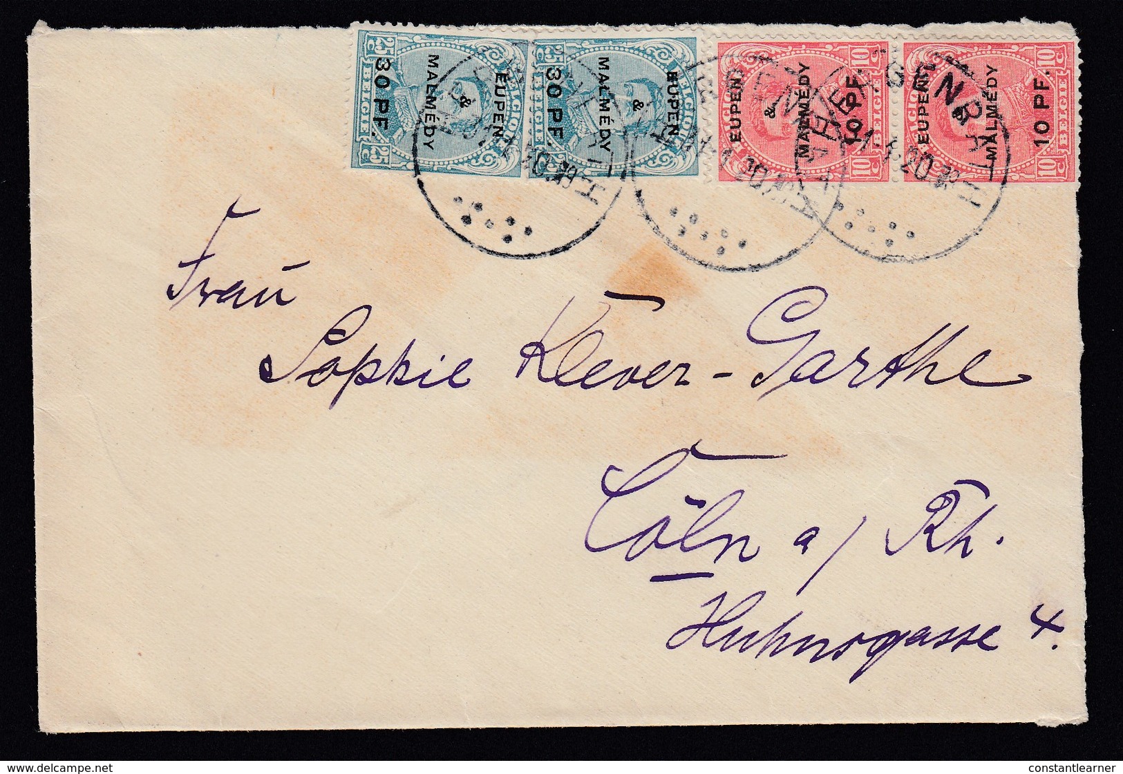 Belgique Belgium 1920 WW1 Occupation Of Germany EUPEN & MALMEDY Overprint Hergenrath Cover België Deutschland - OC55/105 Eupen & Malmédy