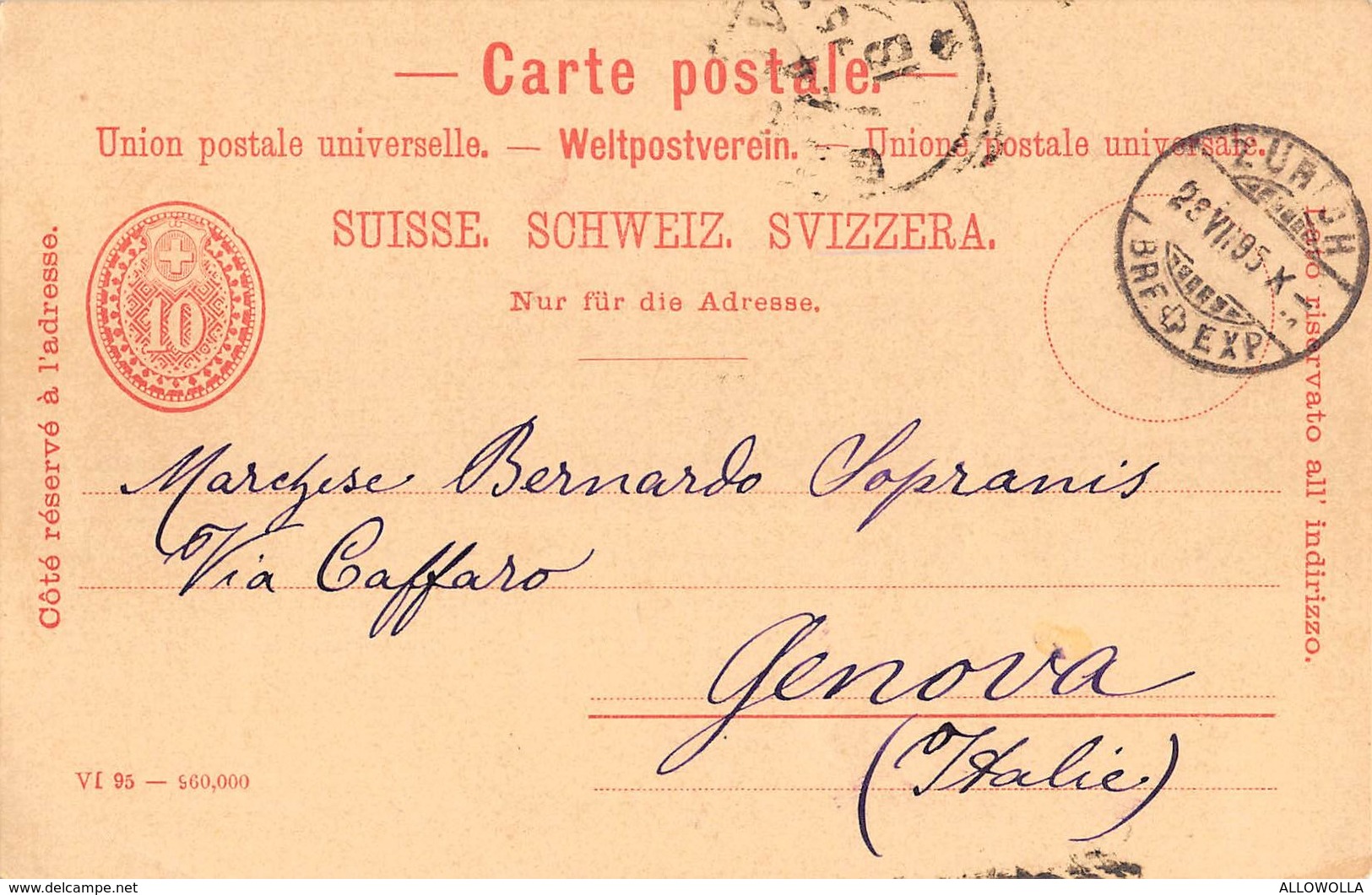 803 " CARTE POSTALE SVIZZERA." BIGLIETTO ORIG.  SPEDITO - Posta