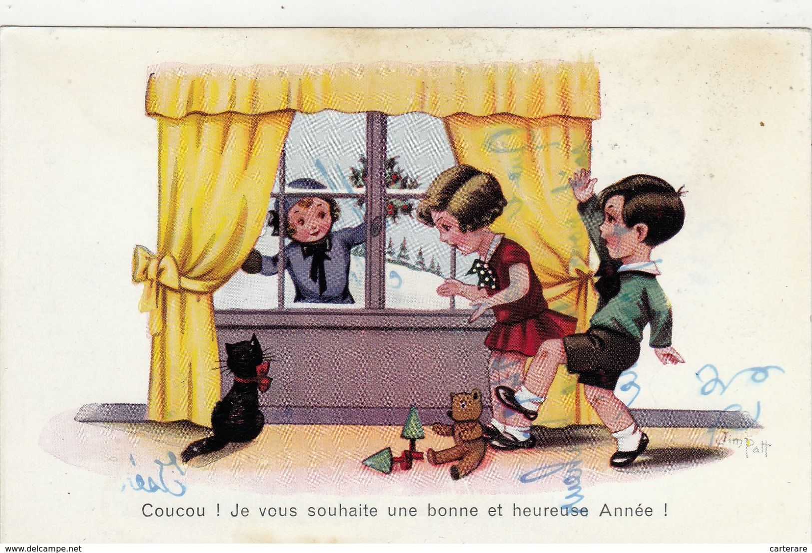 Carte Postale Ancienne,CHAT,CAT,ENFANT HEUREUX,BONNE ANNEE,FETE,NEIGE,NOUNOURS - Chats