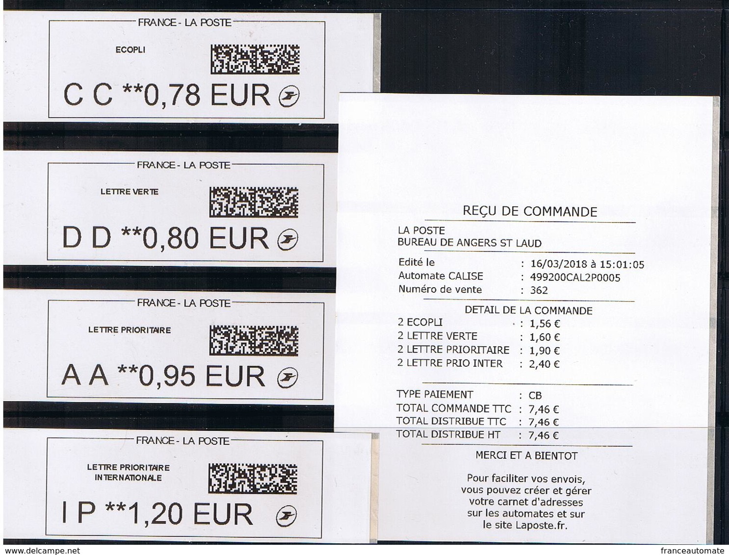 4 ATMs, PROTOTYPE CALISE ANGERS, NOUVELLE IMPRESSION Avec Cadre, CC 0.78/ DD 0.80/  AA 0.95/ IP 1.20€, Reçu Global, - 2010-... Vignettes Illustrées