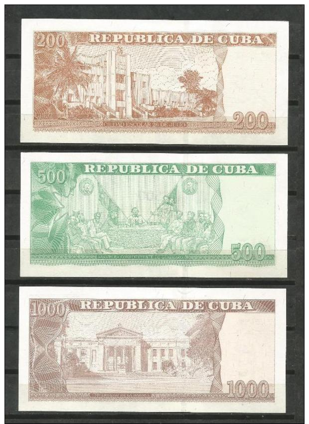 Cuba 2010 Banknotes $200, $500 And $1000 Pesos Banknotes UNC - Cuba