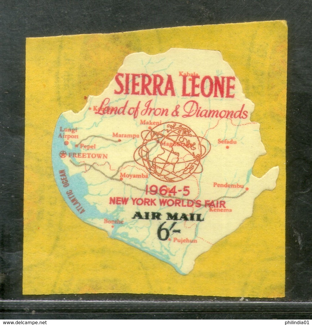 Sierra Leone 1964 6sh World Fair Map Odd Shaped Self Adhesive Sc C19 MNH # 618 - Sierra Leone (1961-...)