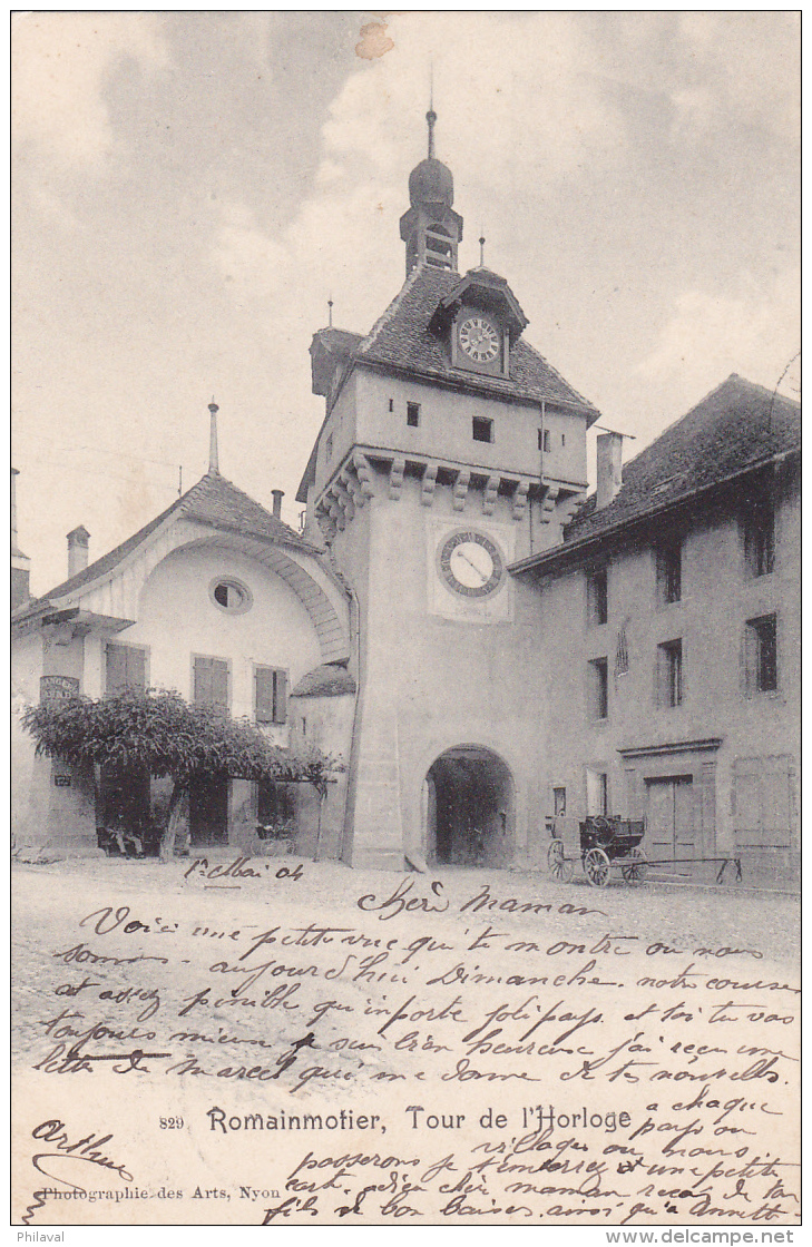 Romainmôtier : Tour De L'horloge - Oblitérée Bretonnières Le 2.V.1904 - Romainmôtier-Envy