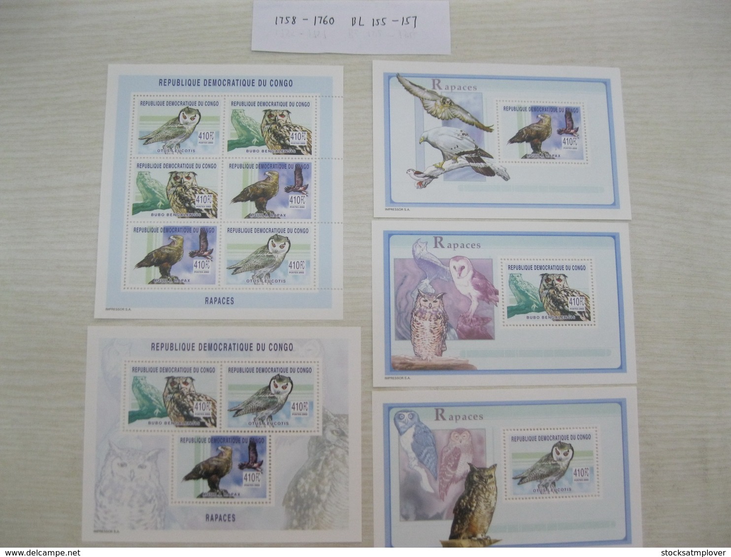 Congo (Kinshasa ) 2002  Bird Owls  MI 1758-1760  BL155-157 - Mint/hinged