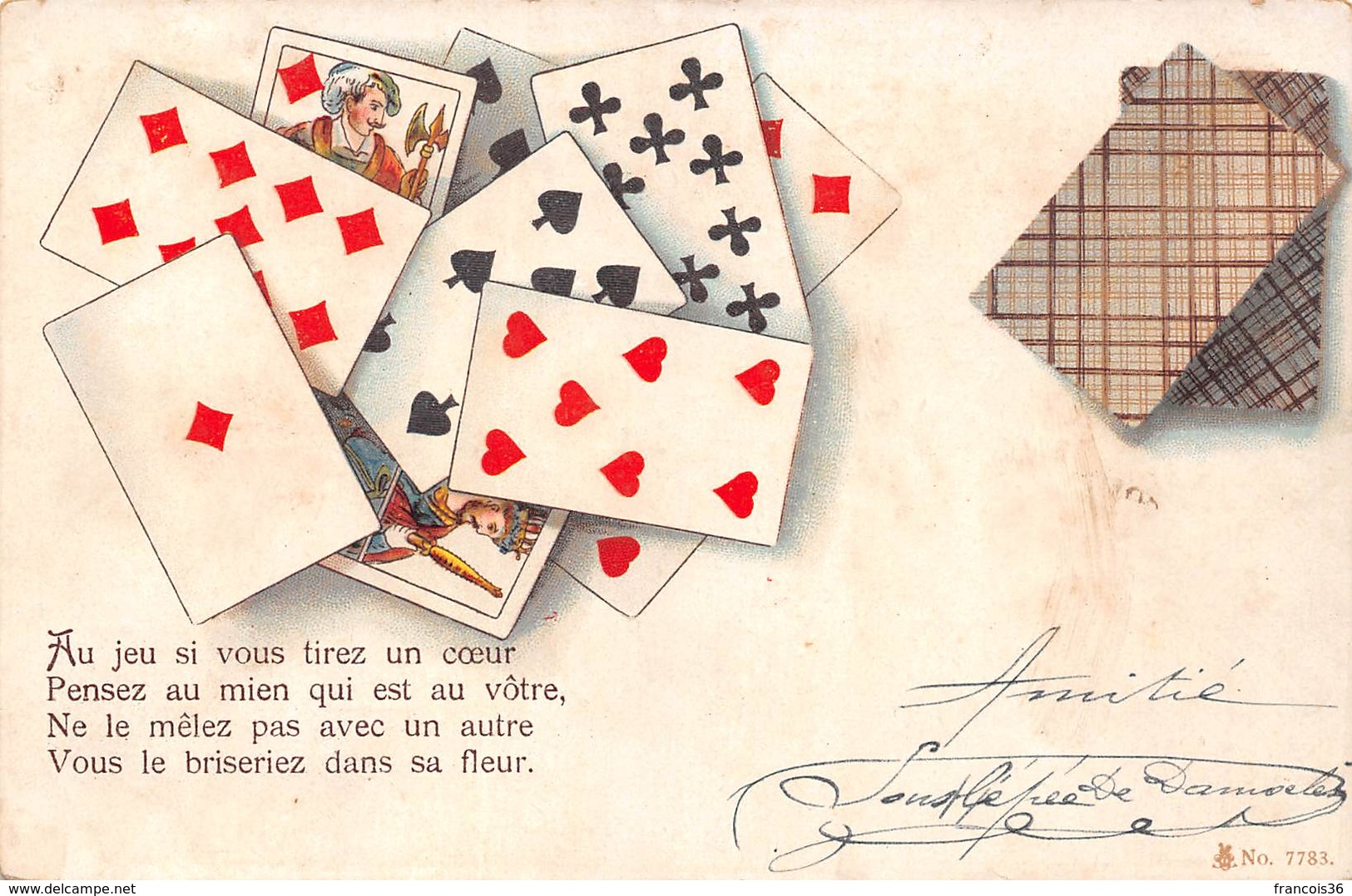 Au Jeu Si Vous Tirez Un Coeur Pensez Au Mien - Langage Des Cartes - Cartomancie Voyance - Cartes à Jouer