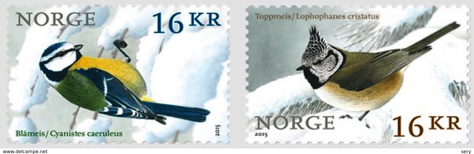 Norway 2015 2 V MNH Self-adhesive Birds 	Eurasian Blue Tit 	European Crested Tit - Autres & Non Classés