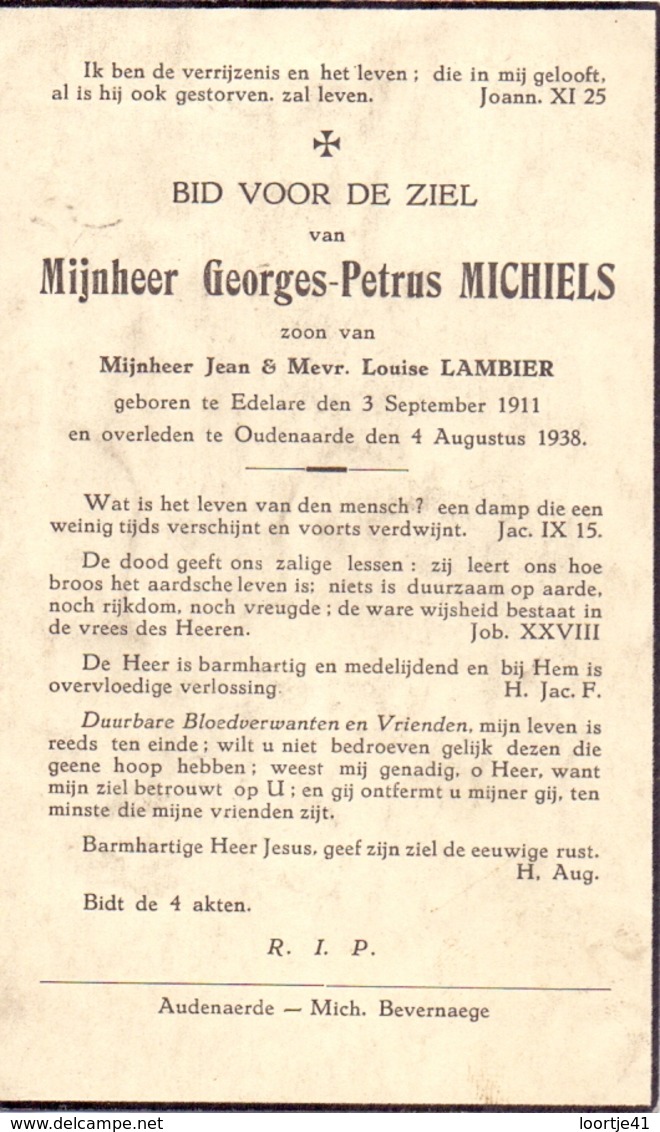 Devotie Doodsprentje Overlijden - Georges Petrus Michiels - Edelare 1911 - Oudenaarde 1938 - Overlijden