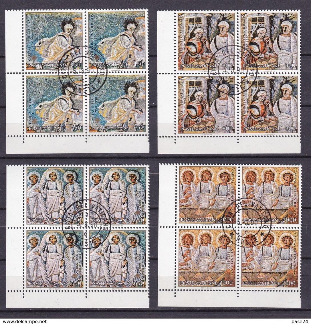 1990 Vaticano Vatican CARITAS 4 Serie Di 4v. In Quartina Usate Con Gomma Annullo FDC 5/6/90 USED Bl.4 - Oblitérés